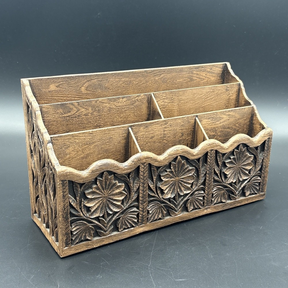Vintage 1970s Lerner Faux Wood Desk Organizer - MCM Mail Sorter Caddy